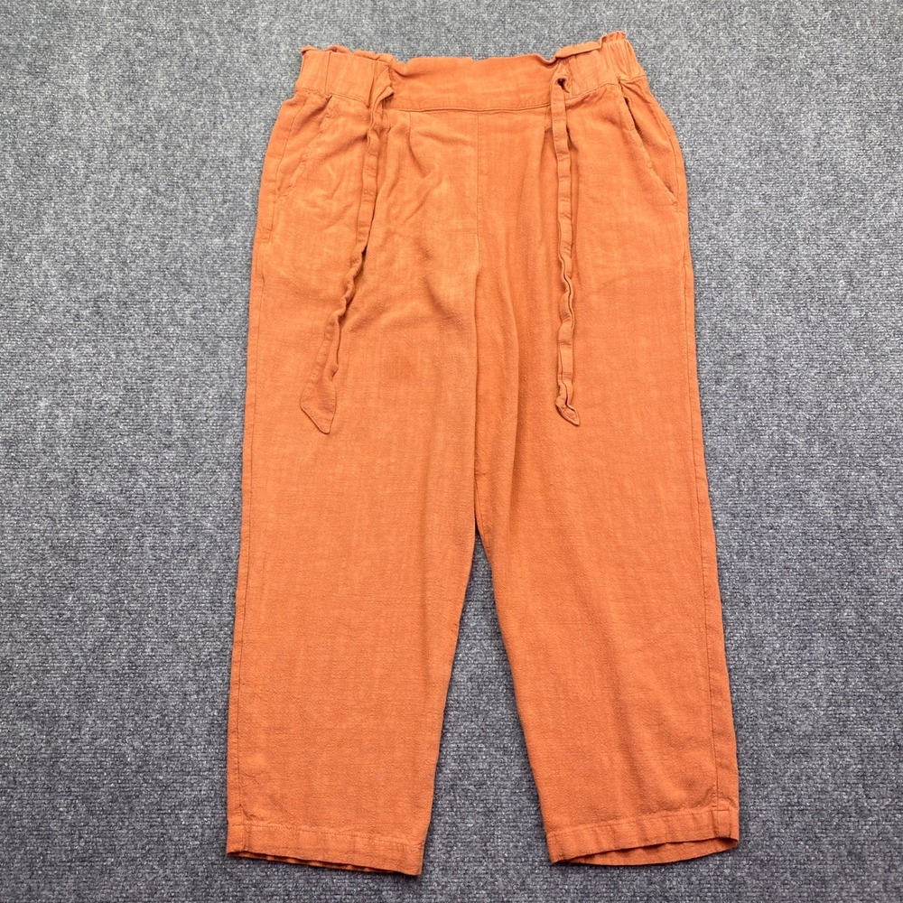 Calligraphie Womens Large Linen Blend Paperbag Waist Pants Terracotta Orange L‎
